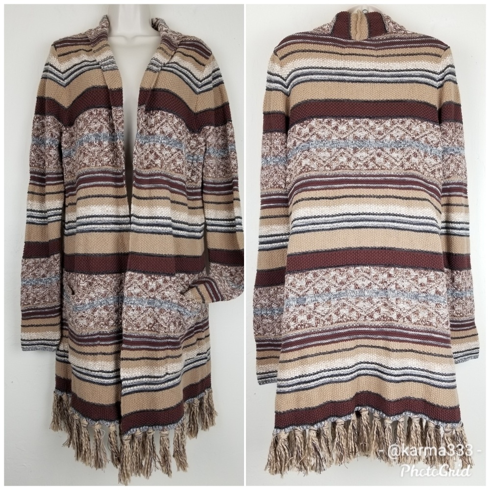 Bob Timberlake Duster Cardigan Sweater Fringe Sz L